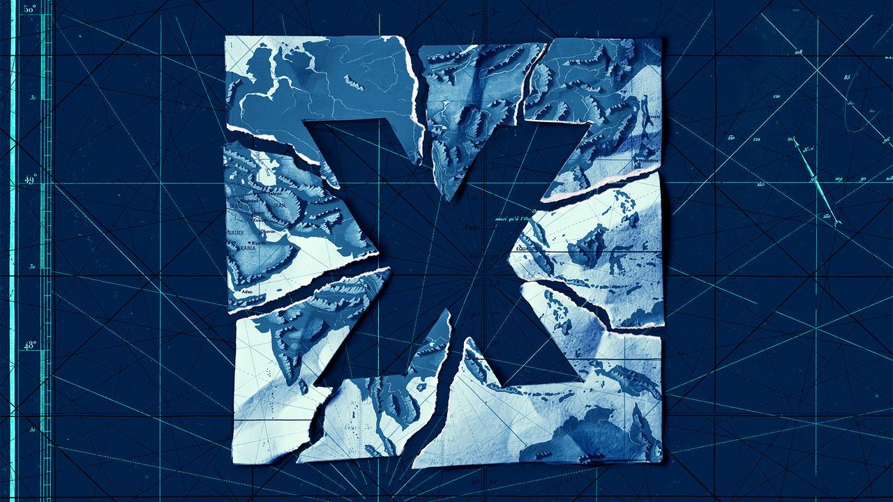 Illustration of a map of Asia with a large cross through it