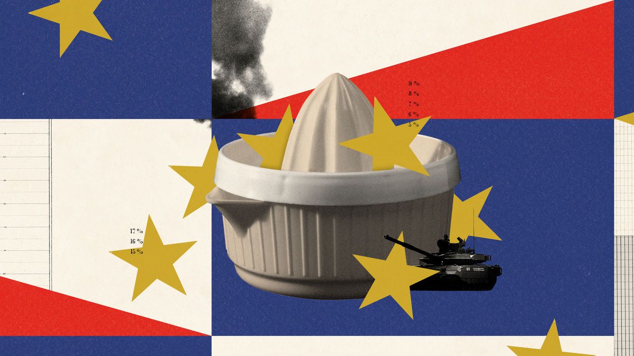 Collage of a lemon squeezer and tank, with Polish and European flags