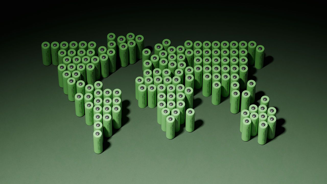 Illustration of  batteries making a map of the world