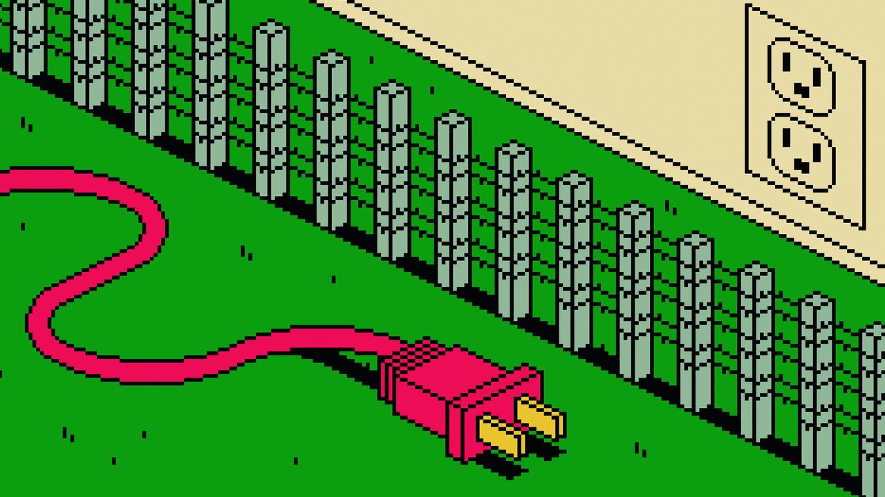 An illustration of a plug and a socket separated but a fence with barbed wire.
