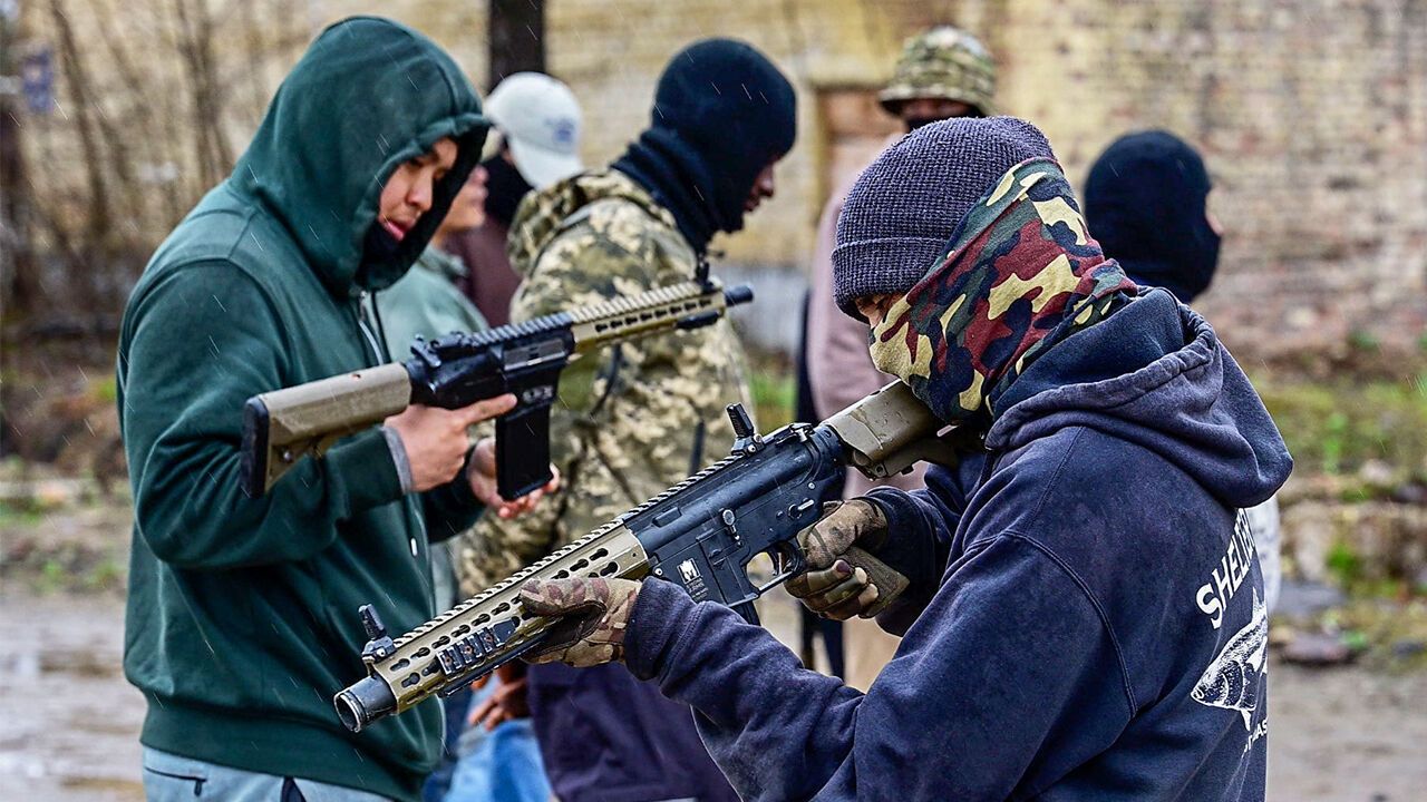 A group of foreign fighters train near Kyiv to fight with the Ukrainian army