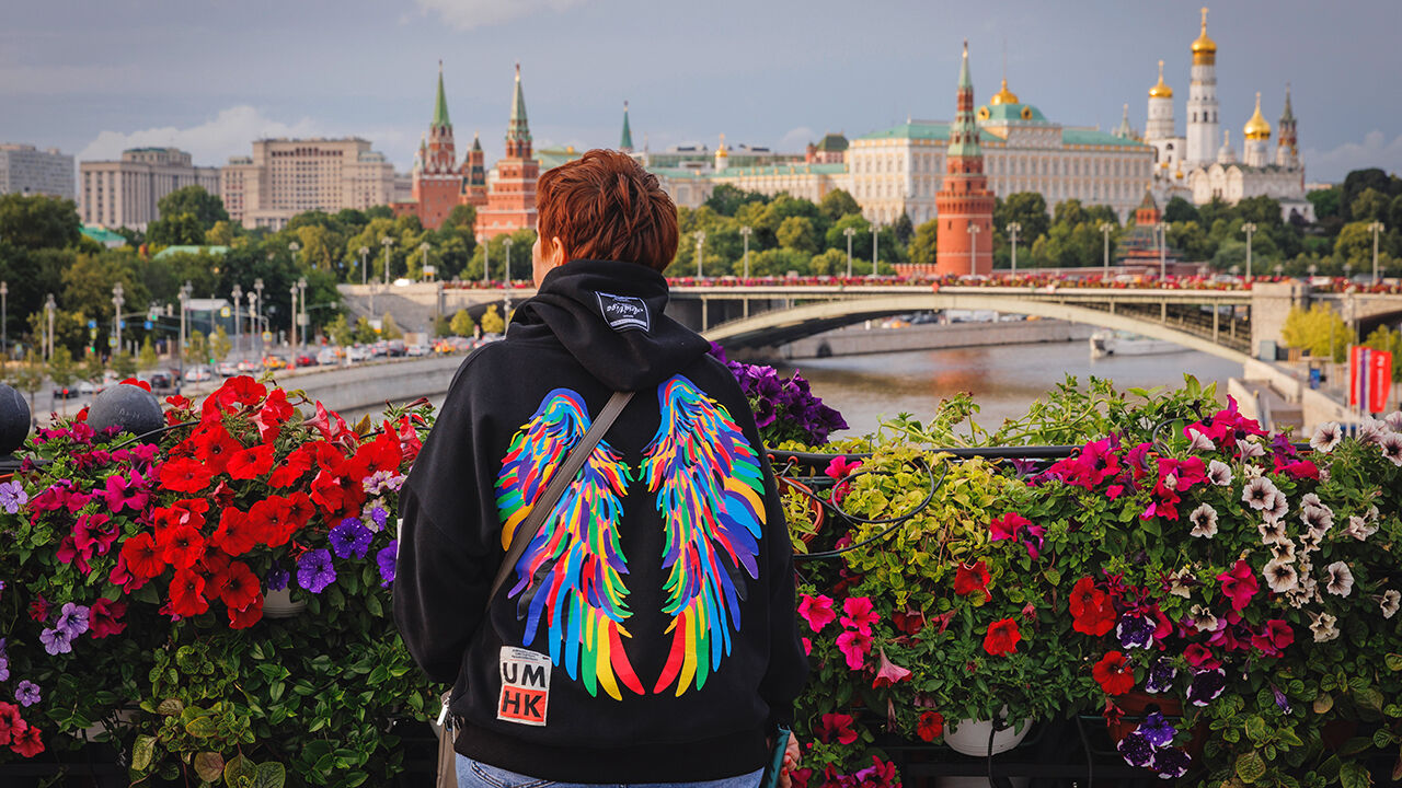 Flowers on a bridge in Moscow, part of the Summer in Moscow event