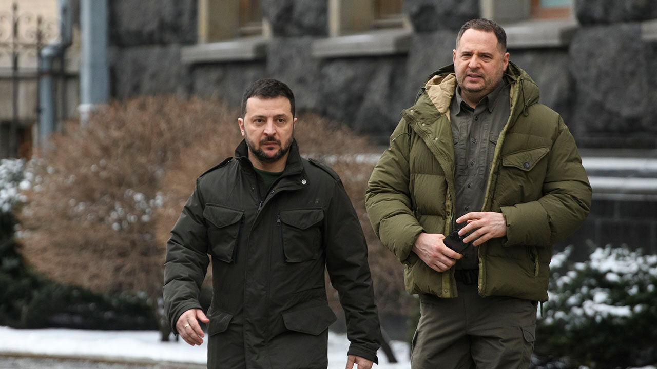 President of Ukraine Volodymyr Zelensky and Head of the Presidential Office Andriy Yermak in Kyiv, Ukraine