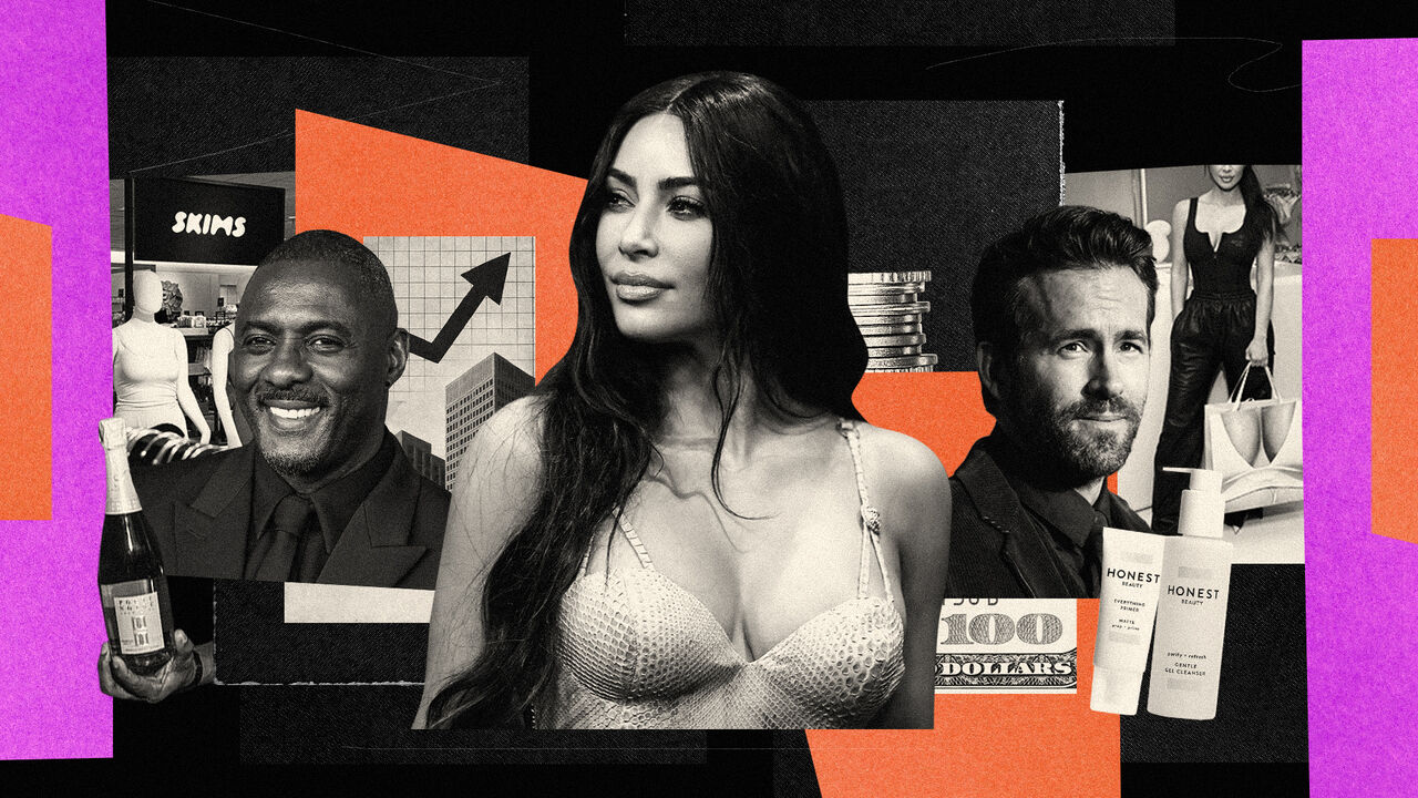 A collage of Kim Kardashian, Idris Elba and Ryan Reynolds.