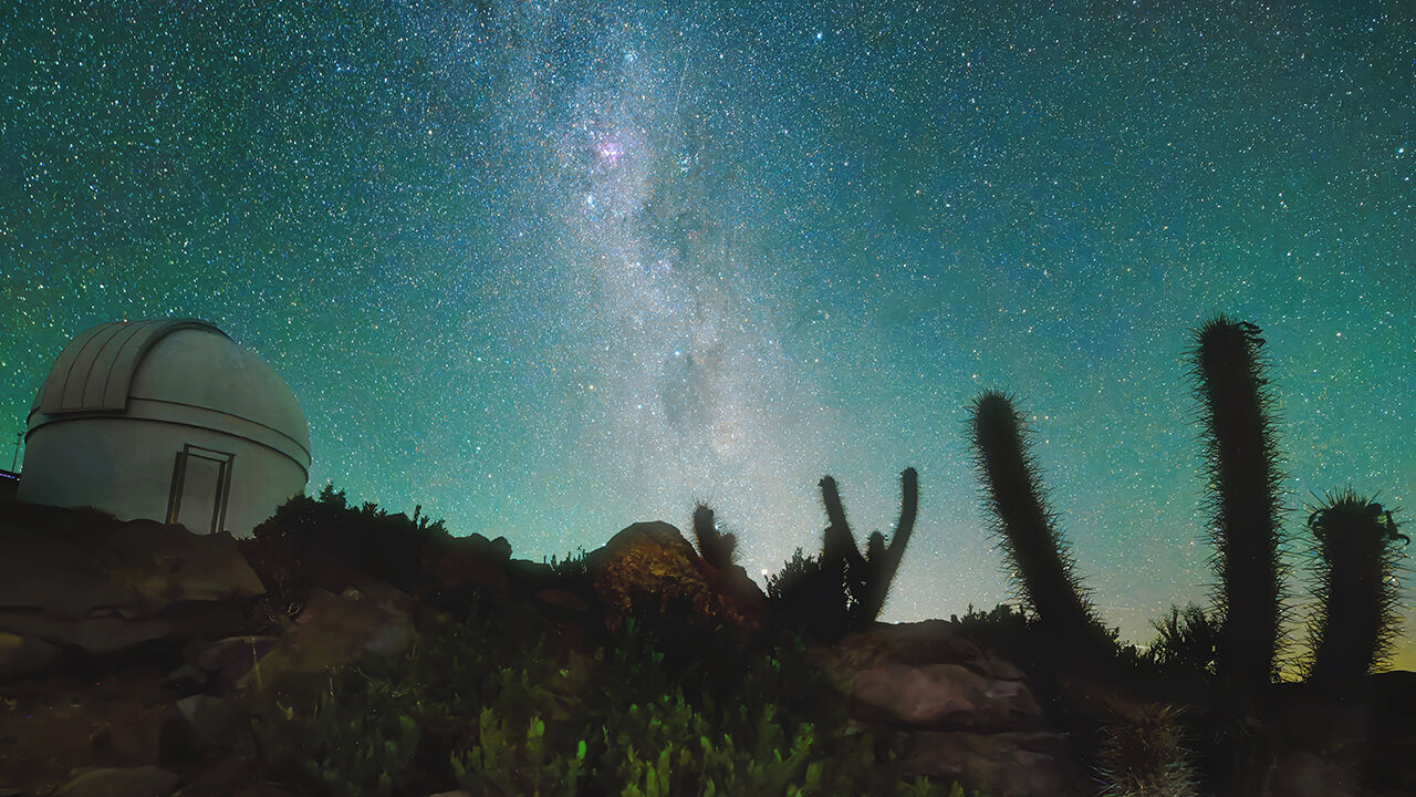 El Sauce Observatory , Chile under the night sky. 